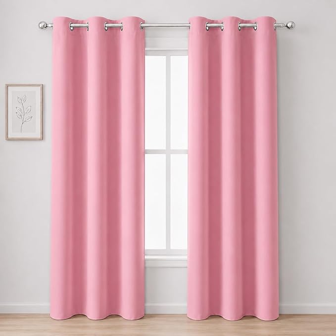 LEMOMO Pink Thermal Blackout Curtains/38 x 84 Inch/Set of 2 Panels Room Darkening Curtains for Bedroom