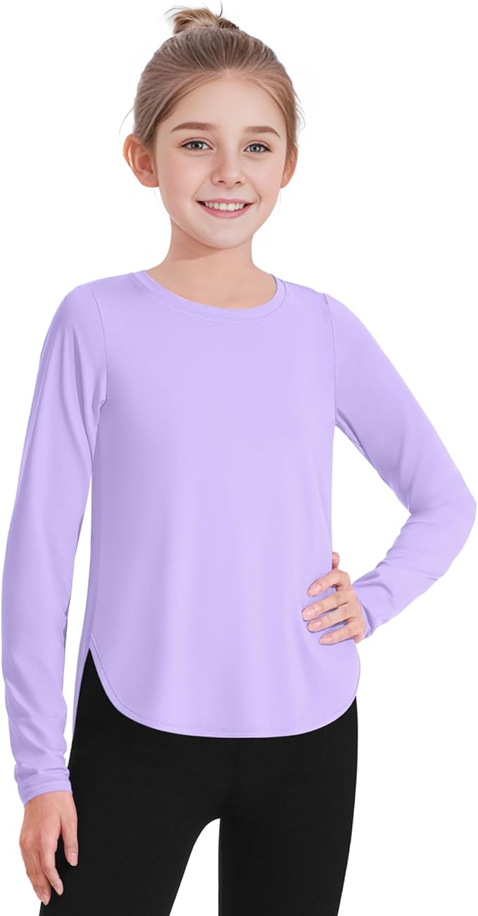 JOCMIC Girls Long Sleeve Shirts Kids Athletic Quick Dry UPF 50+ Sun Shirt Basic Tees for Gym Yoga Tops