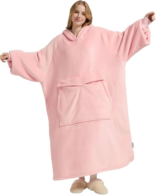 Krifey Big & Tall Wearable Blanket Hoodie with Cat Pocket, Extra Long Oversized Fleece Blanket for Adults, Cozy Birthday Gifts, Christmas Gifts