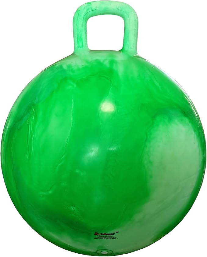 AppleRound Hippity Hoppity Hopball with Pump, Sit-on Bouncy Exercise Ball with Handle, 22 inch / 55 cm for Kids & Teens Ages 10-13, Cloud Colors (Green)