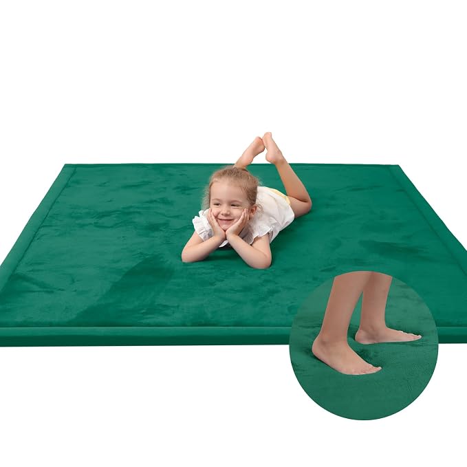 Baby Play Mat for Floor,1.3" Thick Memory foam Tummy Time Mat for Toddlers,Infants,kids,Water-Repellent Soft Nursery Rug,Extra Large Non Slip for Crawling&Yoga,Tatami Style for Living Room(Dark Green)