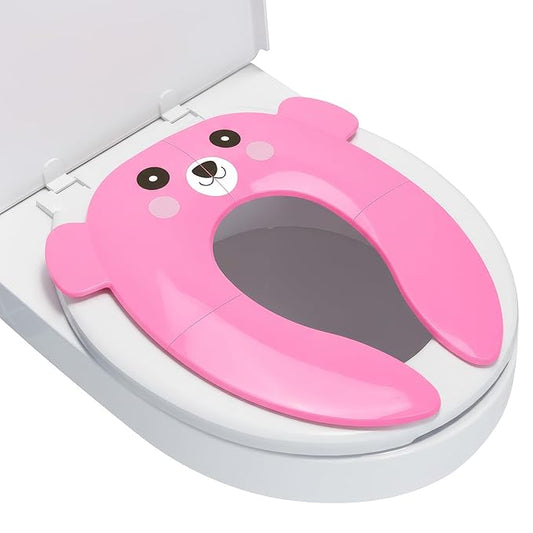 Maliton Travel Potty Training Seat for Toddler, Portable Foldable Potty Seat Cover Fits Round & Oval Toilets, Non-Slip Toilet Seat with Free Travel Bag(Pink Bear)