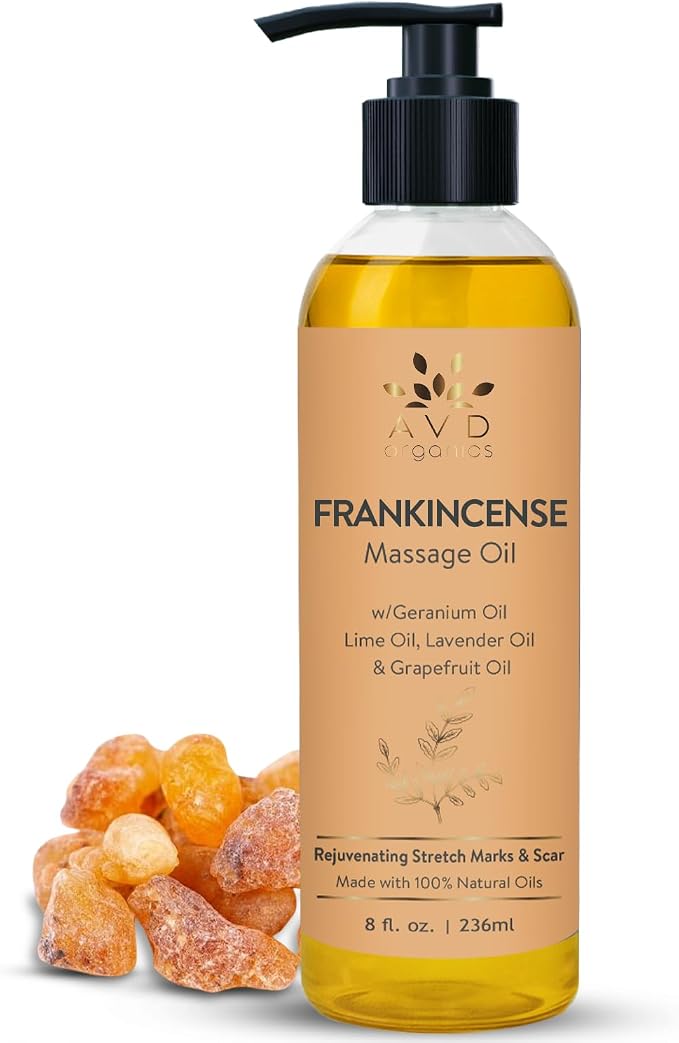 AVD Organics Frankincense Massage Oil 236ml | Invigorating Refreshing and Soothing Massage | Made with Natural Oils | Ideal for Both Men and Women 8 fl oz