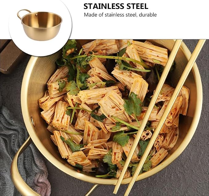DECHOUS 1Pc Stainless Steel Instant Noodles Bowl 10 Inch Golden Korean Style Noodle Pot with Handle for Cooking Gas Induction Electric Stoves, Ideal for Soups and Ramen