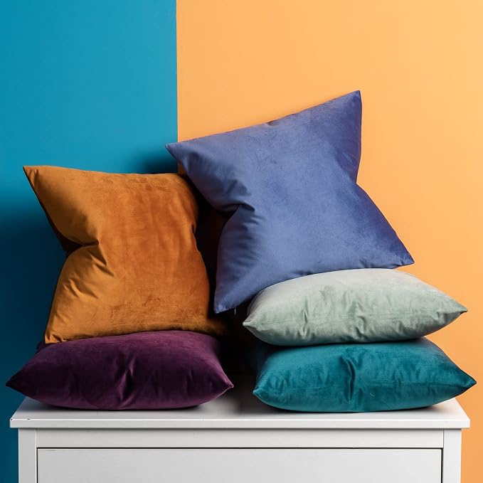 JUSPURBET Blue 22x22 Velvet Throw Pillow Covers Set of 2 for Couch Sofa Bed | JUSPURBET Decorative Pillow Covers with Invisible Zipper for Modern Living Room Bedroom Home Decor