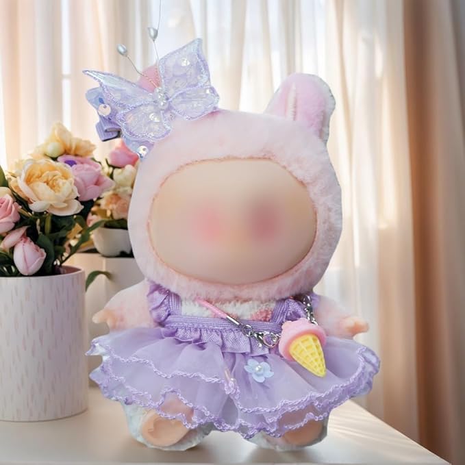 Clothes for LABUBU 17cm Dolls(No Doll -3 Set Outfit 17cm Doll Clothes for Labooboo ,Clothes Set for LABUBU Dress Up,Labubu Accessories with Butterfly Hair Clip