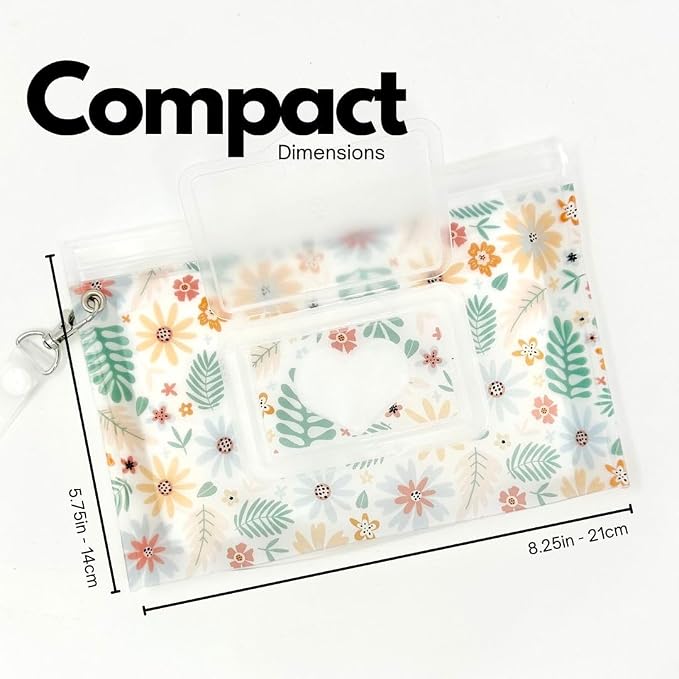 Baby Wipes Dispenser Portable & Refillable Wet Wipe Pouch Pack of 2 Reusable Wipes Holder and Wipe Container, Baby Essential, Makeup Wipe Travel Case - Regular Size, Floral Love