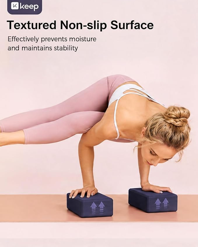 KEEP Yoga Block, High-Density EVA Foam 2 Pack Yoga Block with Non-Slip Textured Surface, Supportive, Lightweight - Ideal for Yoga
