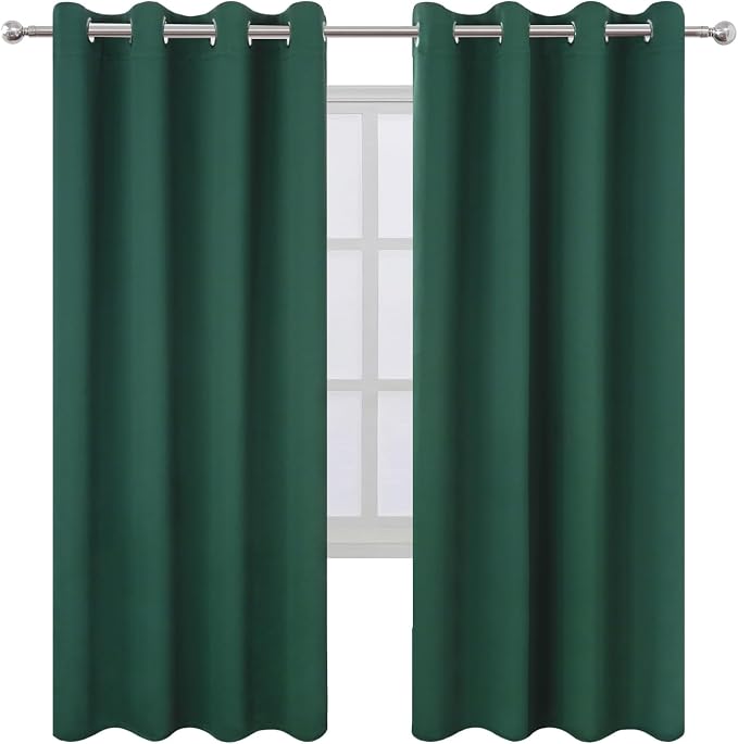 LEMOMO Blackout Curtains 66 x 72 Inch Long Dark Green Curtains Set of 2 Panels Room Darkening Curtains for Bedroom and Living Room