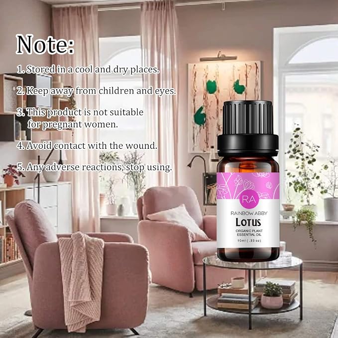 2-Pack Lotus Essential Oil 100% Pure Oganic Plant Natrual Flower Essential Oil for Diffuser Massage Skin Care - 2x10ML
