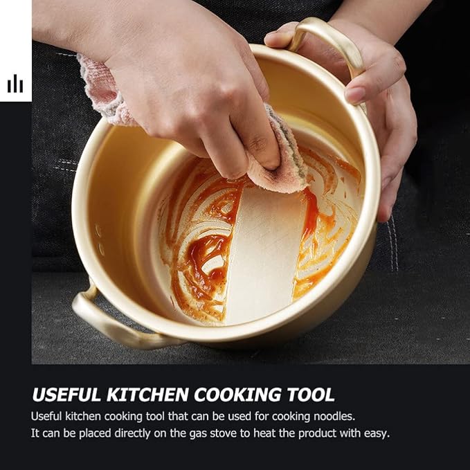 Hemoton 1 Set Ramen Pot, Korean Ramen Cooking Pot with Lid Spoon and Chopsticks (1pair), Korean Ramen Noodle Pot Korean Stockpots with Double Handle (7inch/ 18cm)