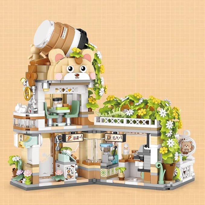 City Cafe Building Blocks Toys, Openable Coffee Shop Building Set for Boys Girls Age 8+,1077pcs Mini Bricks (Green)