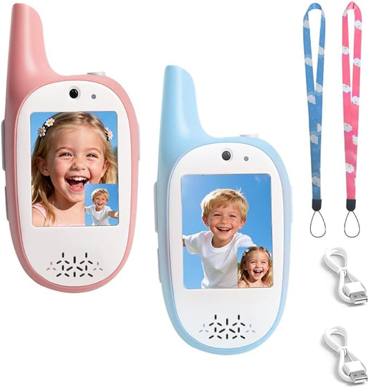 Video Walkie Talkies for Kids, 2 Pack 720P Video Walkie Talkies Rechargeable Video Intercom Toy with Camera & Voice Chat, Toys Gifts for Family, Camping, Hiking for Boys Girls Ages 3-12 (Blue-Pink)