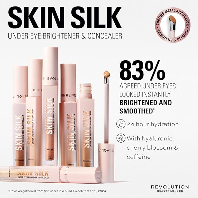 Revolution Beauty London, Skin Silk Radiant Serum Under Eye Brightener, Hydrates & Smooths Under Eye with Hyaluronic Acid & Squalane, Vegan & Cruelty-Free, Tan Golden, 0.13 fl oz (Pack of 2)