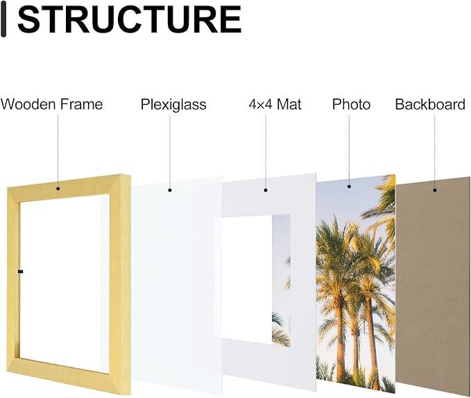 Vittanly 8x8 Picture Frames Set of 9 for Wall or Tabletop Display, Gold | Display Pictures 4x4 with Mat or 8x8 without Mat for Wall Mounting, Square Photo Frames for Home Decor, Engineered Wood