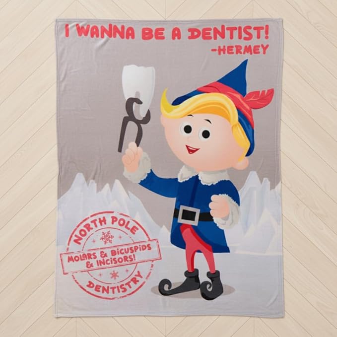 Collectibles Rudolph Hermey The Elf Dentist Holiday Bedding Super Soft Cozy Throw, 46 in x 60 in, (Officially Licensed Product) by Franco