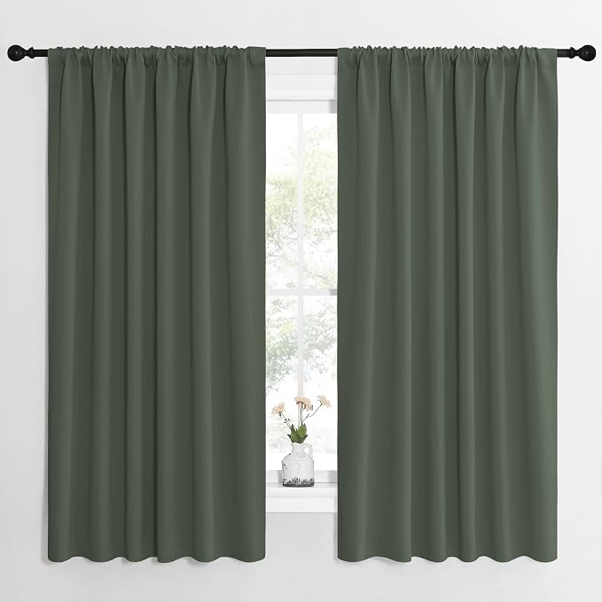 NICETOWN Bedroom Curtains Blackout Draperies - All Season Thermal Insulated Solid Rod Pocket Top Blackout Curtains/Drapes for Kid's Room (Dark Mallard, 1 Pair, 62 x 63 Inch)