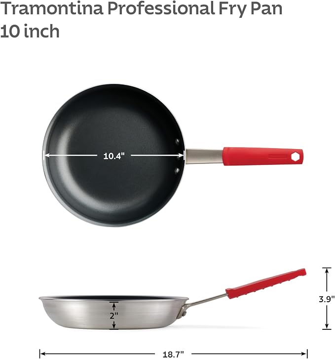 Tramontina Professional 10-Inch Non Stick Frying Pan, Heavy-Gauge Aluminum Skillet with Reinforced Nonstick Coating, Red Handle, Dishwasher and Oven Safe