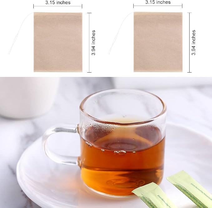 400 Pack Disposable Drawstring Tea Filter Bags Safe & Natural Unbleached Paper Tea Infuser Drawstring Empty Bag for Loose Leaf Tea (8 x 10cm, Natual Color)