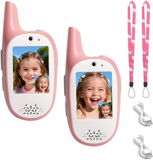 Video Walkie Talkies for Kids, 2 Pack 720P Video Walkie Talkies Rechargeable Video Intercom Toy with Camera & Voice Chat, Toys Gifts for Family, Camping, Hiking for Boys Girls Ages 3-12 (Pink-Pink)