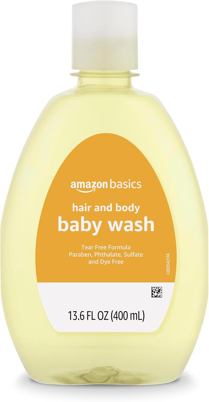 Amazon Basics Tear-Free Baby Hair and Body Wash, Paraben-Free, Sulfate-Free, Dermatologist Tested, Lightly Scented, 13.60 Fl Oz, 4-Pack