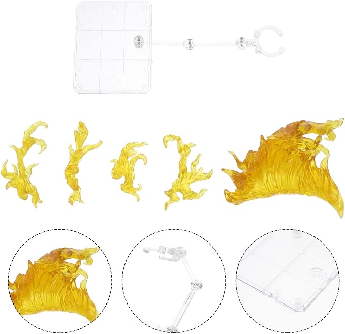 iplusmile Action Figure Stand, Assembly Action Figure Display Holder Base Doll Model Support Stand, Figure Display Fire Effects Compatible with HG RG SD SHF 1/144, Yellow