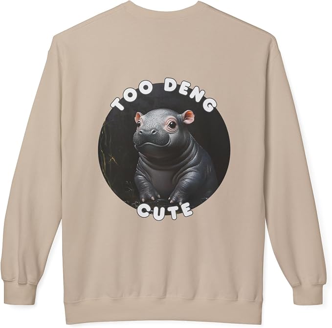 Unisex Fleece Crewneck Sweatshirt - Too Deng Cute Moo Deng Hippo, Cozy Cotton Blend, Classic Relaxed Fit