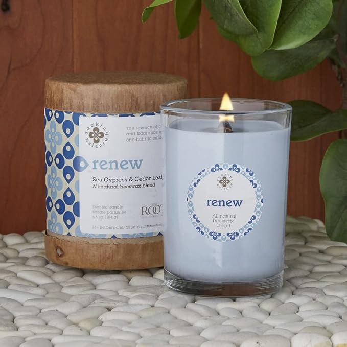 Root Candles Seeking Balance Wood Wick Spa Candle Aromatherapy Candles, 6.5-Ounce, Renew: Sea Cypress & Cedar Leaf
