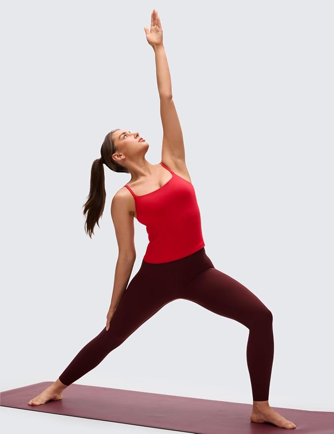 CRZ YOGA Softretch U Back Camisole Tank Tops for Women - Scoop Neck Padded Spaghetti Straps Soft Yoga Crop Top