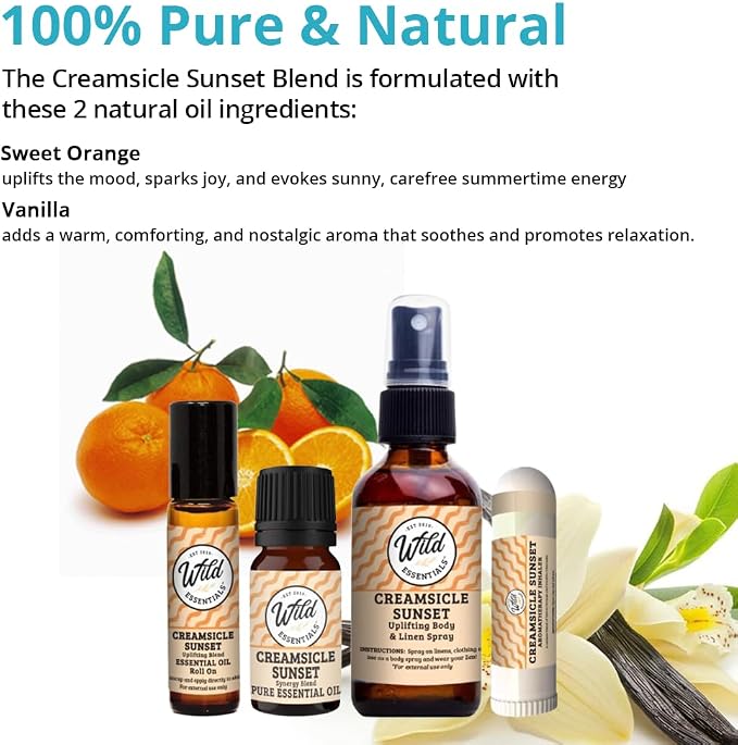 Creamsicle Sunset Essential Oil Bundle – Uplifting Sweet Orange & Comforting Vanilla Aromatherapy Spray, Roll-On, Inhaler & Pure Oil – Joy, Mood Boost & Summertime Nostalgia- USA Made