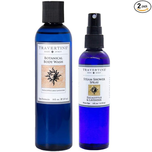 Travertine Extraordinary Shower Duo | Eucalyptus & Lavender Body Wash & 4 oz. Steam Shower Spray