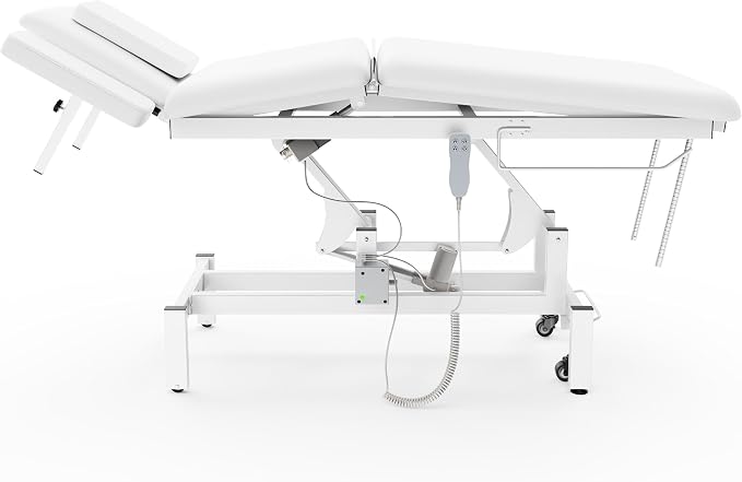 2 Motors Electric Spine Massage Table, Hydraulic Electric Lift Adjustable Waist and Height Lifting Functions for Treatment, Physical Therapy, Spinal Massage, Facial Spa, Waxing, Tattooing - White