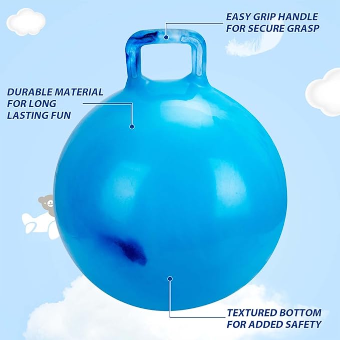 Hopper Ball 2 Pack with Air Pump, 18 Inch Bounce Balls with Handles for Kids, Best Gift for Ages 3 4 5 6 7 8 Boys and Girls, Toys for Ages 3-10, Ride on Toys for Kids 4-8, Hopper Toy