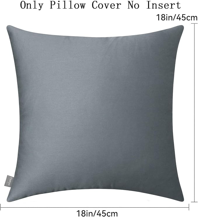 Thmyo 4-Pack 100% Cotton Comfortable Solid Decorative Throw Pillow Case Square Cushion Cover Pillowcase Sublimation Blank Pillow Covers DIY Throw Pillowcase for Sofa(18x18 inch/ 45x45cm,Dark Grey)