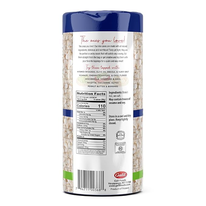 Galil Natural Rice Cakes Lightly Salted – All Natural, Gluten-Free, Vegan, Low-Fat, Non-GMO Snack – Crunchy, Delicious & Thin Rice Cake Snacks – Kosher & Wheat-Free – 3.5 oz