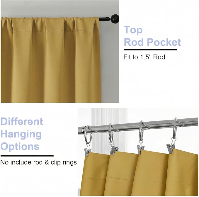 Simplebrand Ava Bright Gold Short 36 Inches Blackout Curtain 2 Panels Set, Half Window Rod Pocket Privacy Curtain Tiers for Kitchen, Curtains Blackout for Bathroom Shades, W40 x L36 Inch, Bright Gold