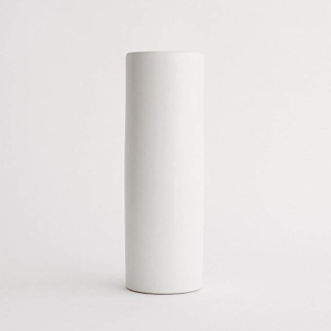 WGV Ceramic Cylinder Vase Width 5" Height 12" Elegant Unique Modern Matte Floral Container Planter Pot Centerpiece for Event Party Wedding Office Home Decor, Smooth White 1 Piece