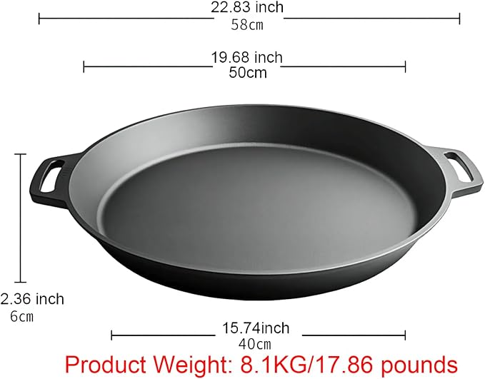 20-inch Pre-Seasoned Cast Iron Skillet - Dual Assist Handles - Nitrided Rust-Proof - For Oven, Stovetop, Grill & Campfire