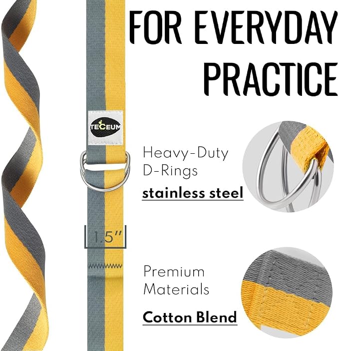 TECEUM Yoga Strap & Mat Strap – 2 IN 1 – Cotton – 6 ft 8 ft 10 ft (30+ colors) – Adjustable Non-Slip Belt for Yoga, Pilates, Stretching, Physical Therapy, Fitness & Home Workout – For Carrying Mats