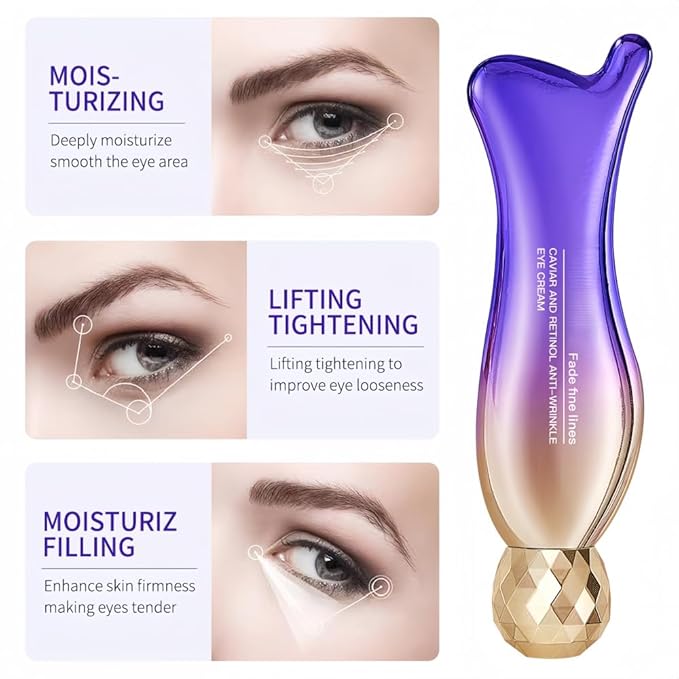 Eye Cream with 360° Massage Roller-Ball for Wrinkles Dark Circles, Puffiness, Fine Lines, Bags, Firming and Lifting, Instant Hydrating, Deep Moisturizing, for All Skin Types