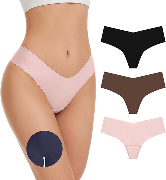 OVRUNS Camel Toe Underwear for Women Low Waist Camel Toe Thong Seamless Workout Cameltoe Proof Concealer Panties 3 Pack