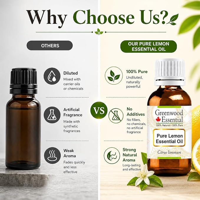 Greenwood Essential Pure Lemon Essential Oil (Citrus limonum) Steam Distilled 5ml (0.16 oz)
