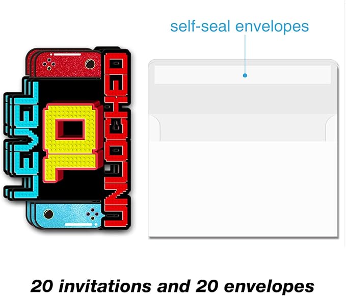 Video Game 10th Birthday Invitations Boy Video Game 10 Year Old Boys Birthday Party Shaped Invitations with Envelopes, Set of 20