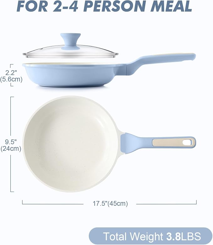 SENSARTE 9.5Inch Nonstick Ceramic Frying Pan with Lid, PFAS/PTFE Free, Blue | Ceramic Omelette Pan Skillet, Healthy Non-toxic Chef's Pan, Induction Compatible Pan, Heat Resistant Handle