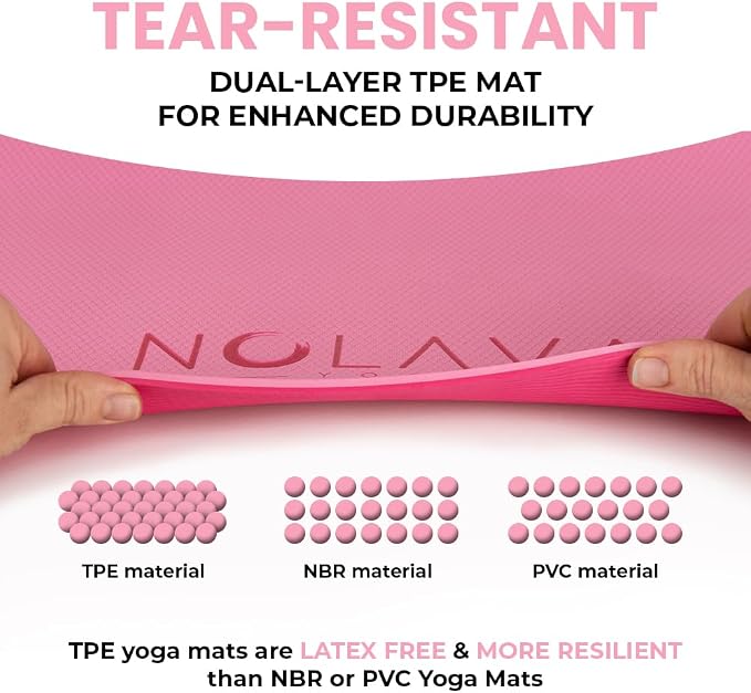 Nolava Yoga Mat with Bag – 72 x 24 inch, 1/4 inch Thick Non-Slip Mat – Includes Slap Band, Black Zippered Carry Tote with Mat Sleeve & Inner Pocket – For Yoga, Pilates, Home or Studio.
