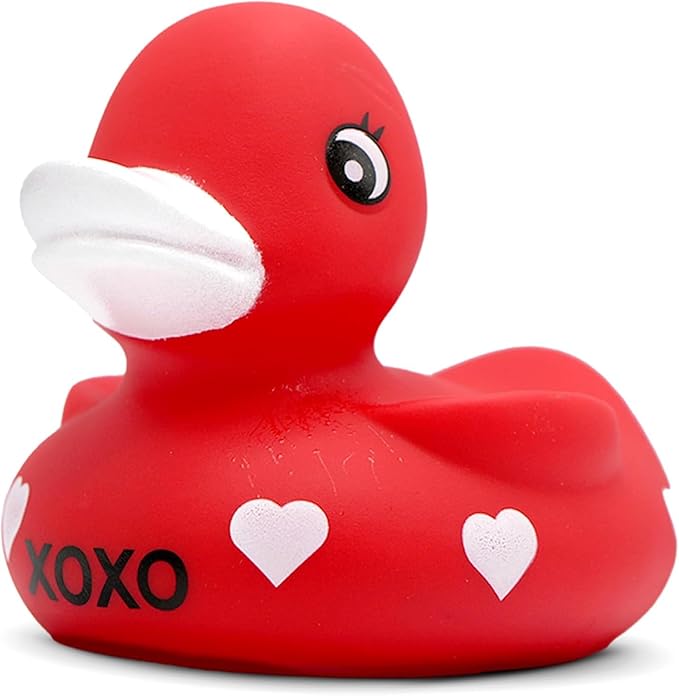 4E's Novelty 3" Valentines Rubber Duck - 2 Pack Large Red XOXO Sweetheart Ducky for Romantic Decoration, Jeep Ducking, Bath Toy, Cake Topper, Party Supplies, Valentines Gift for Him Her