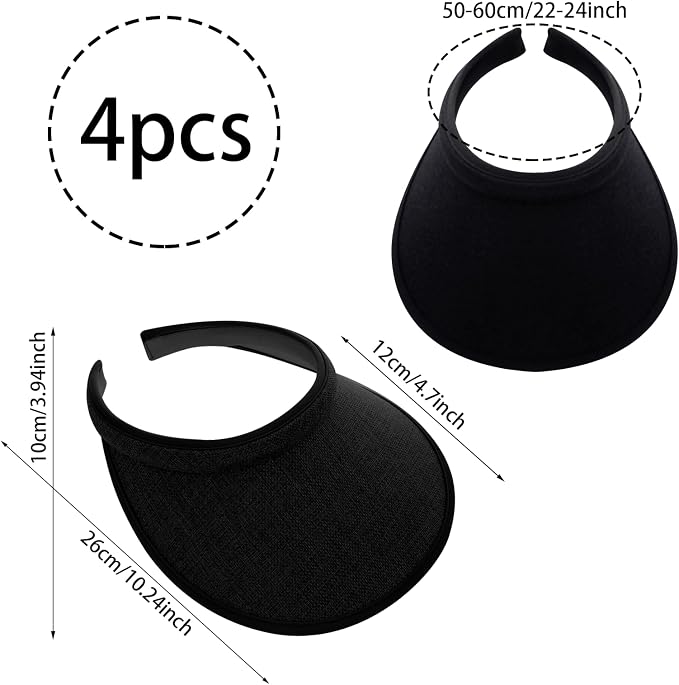 4Pcs Slip On Sun Visor Hats for Women UV Protection, Clip On Wide Brim Golf Visors for Summer Sports Travel Outdoor Activity