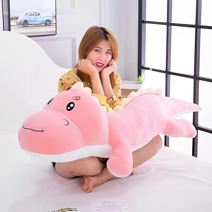 Cute Dinosaur Stuffed Animal Pillow, Soft Lumbar Back Cushion, Big Plushies, Great Gift for Kids Birthday, Valentine (Pink, 31.4in)