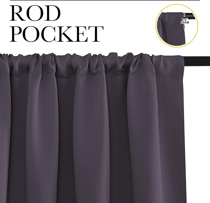 NICETOWN Blackout Curtains for Living Curtains, Greyish Purple, 1 Pair, 34-inch W x 84-inch L, Home Decorations Thermal Insulated Solid Pole Top Blackout Drapes for Living Room