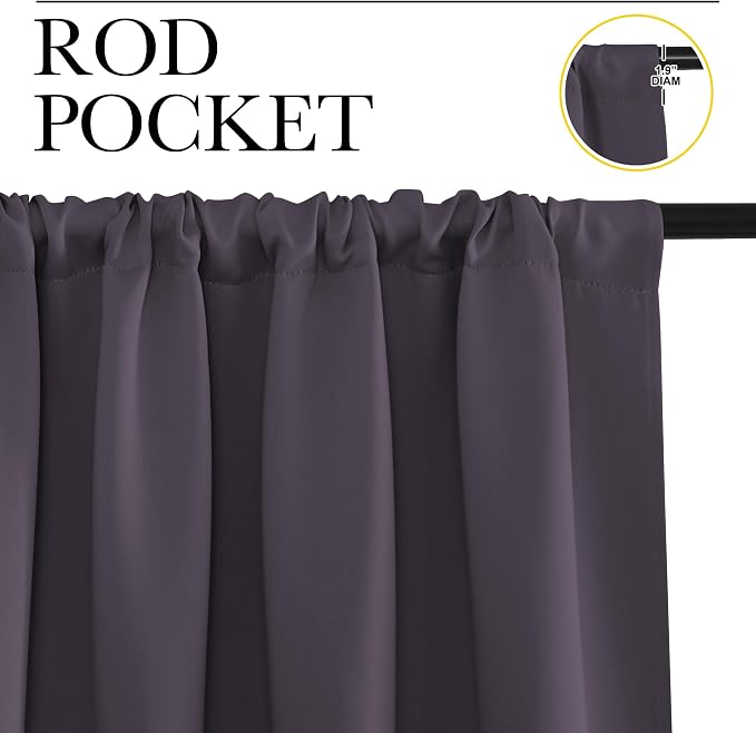 NICETOWN Blackout Curtains for Living Curtains, Greyish Purple, 2 Panels, 42 by 72, Room Darkening Window Curtain Panels, Easy-Care Solid Thermal Insulated Draperies/Drapes for Daughter Room